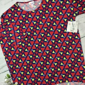 LuLaRoe Irma Tunic Top Geometric Print Dolman Sleeve NWT XXS Red Blue Yellow